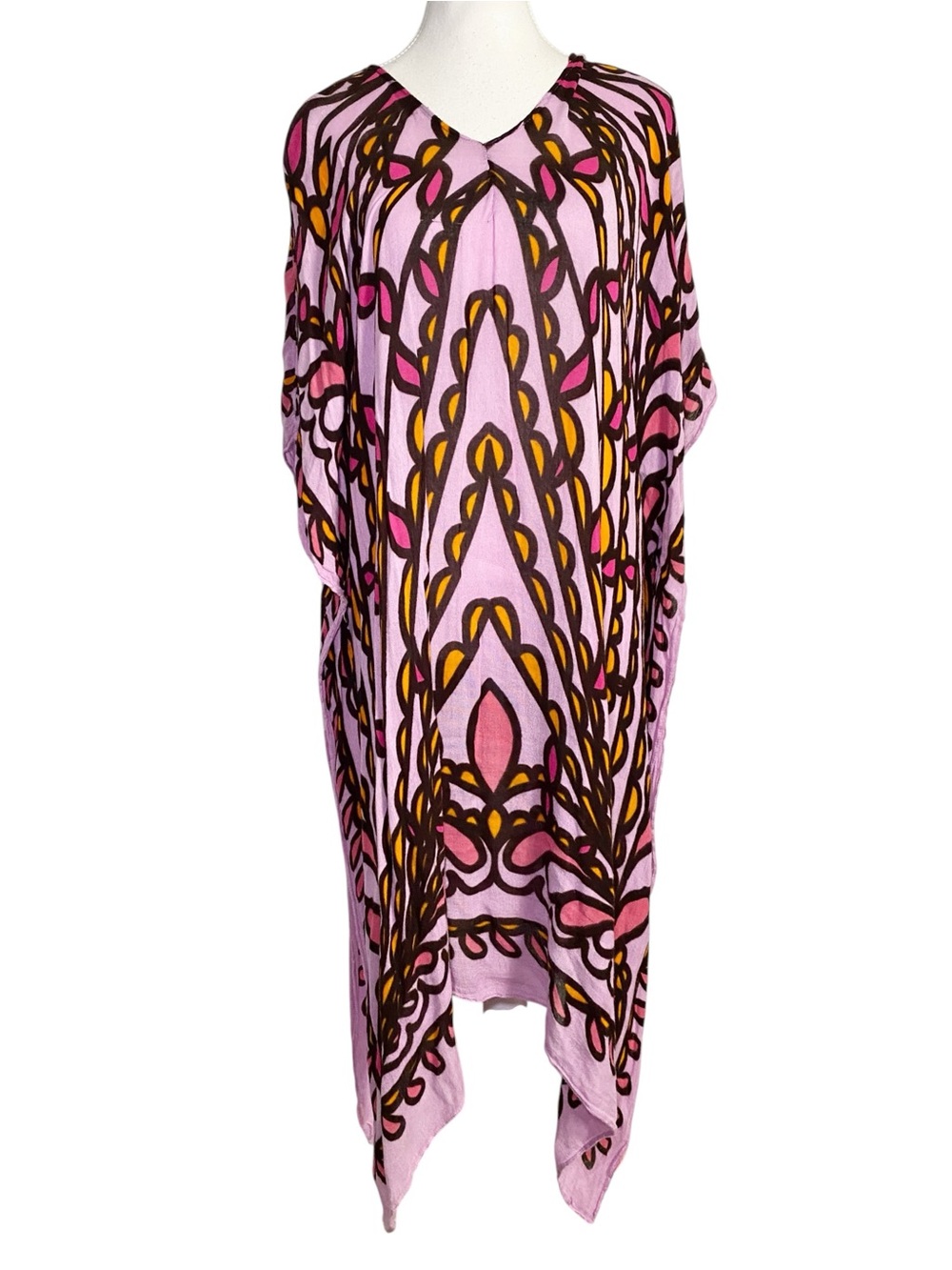 Theodora & Callum Pink Geometric
Rayon Kaftan Swim Cover Up OS